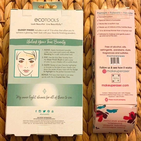 Ecotools Make up Brushes, Hair Pins & Floral MakeUp Eraser Beauty Bundle Set NWT - Picture 2 of 2